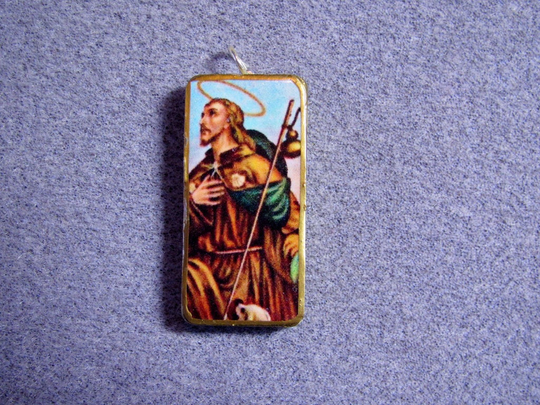 st. Roch Rock Rocco Catholic Recycled Domino Pendant Necklace Patron Of Dogs Bachelors R3