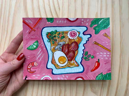 Arkansas State Ramen Bowl - Original Mixed Media 5" X 7" On Watercolor Paper