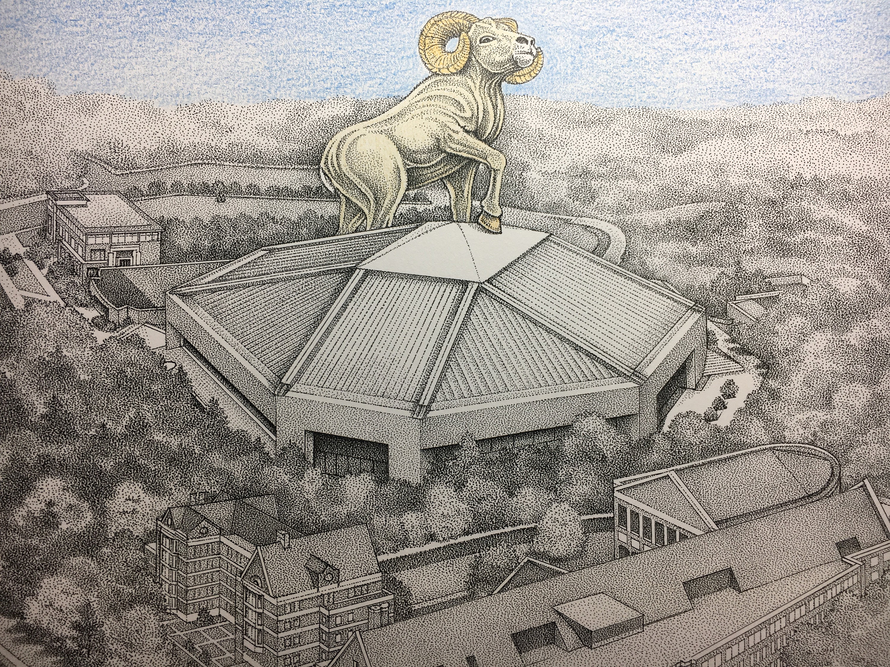 North Carolina Chapel Hill Smith Center 11x14 Hand-Drawn Print"