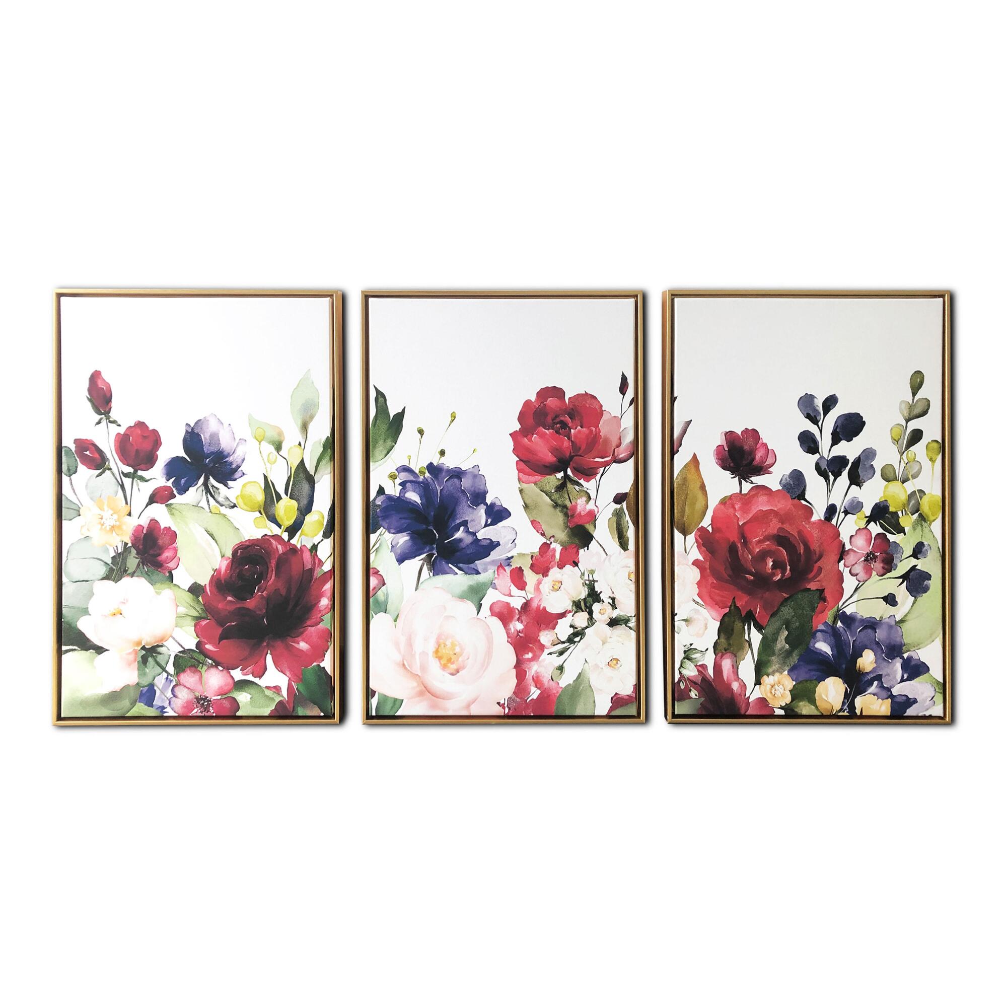 Floral Garden Triptych Framed Canvas Wall Art 3 Piece: Red/White/Multi by World Market