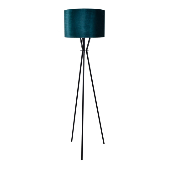 Black Metal and Teal Velvet Tripod Ritter Floor Lamp by World Market