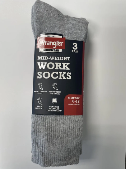 Wrangler 3-Pack Men's Cotton Blend Crew Socks (Size 6 To 12) in Gray | WRM427