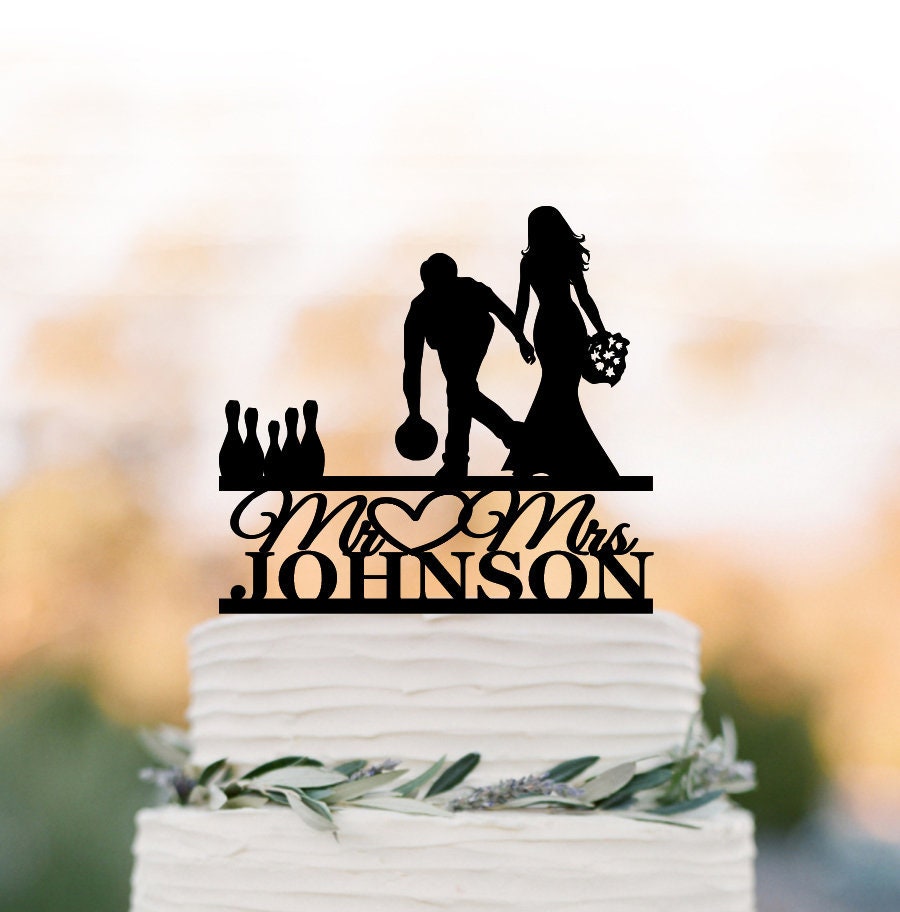 Bowling Wedding Cake Topper Mr & Mrs Topper, Custom With Name, Sports Golf Hockey Theme Wedding