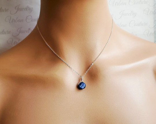 Blue Gemstone Necklace, Dainty Pendant Jewelry, Tiny Raw Kyanite Gem Stone Small Rough Gemstone Necklaces