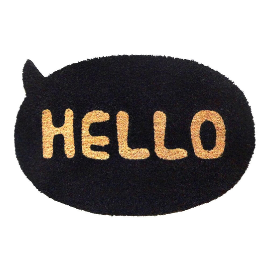 Oval Black Hello Coir Doormat - Coconut Husk by World Market