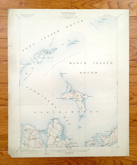Antique Gardiners Island New York 1904 Us Geological Survey Topographic Map - Easthampton, Hamptons, Suffolk County, Long Island, Ny