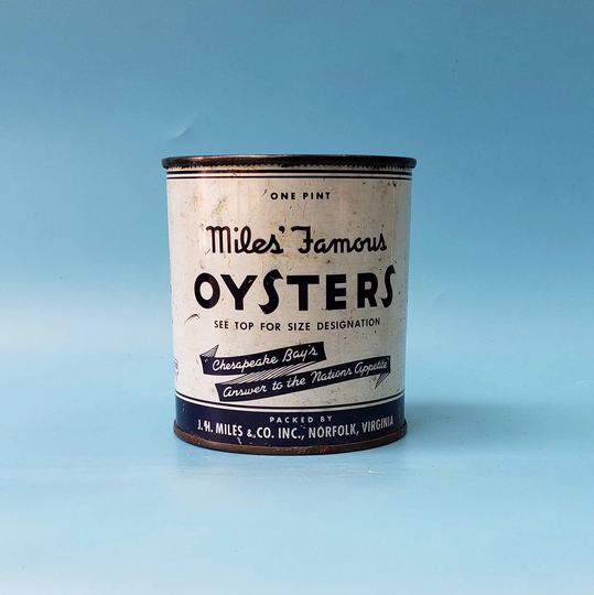 Vintage Oyster Tin Miles Famous Oysters Pint Advertising Can From J. H. in Norfolk Virginia