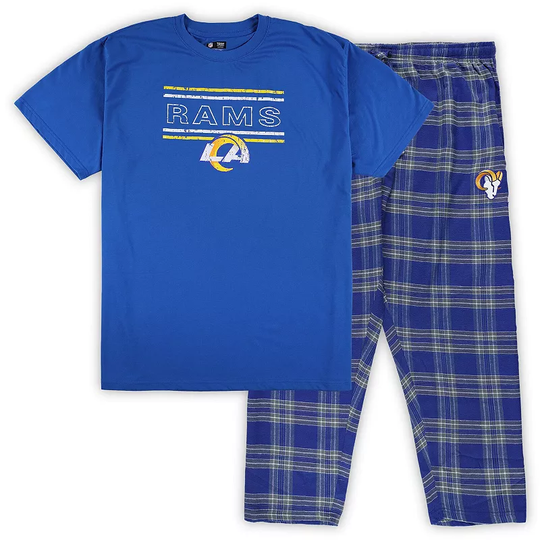 Men's Concepts Sport Royal/Gold Los Angeles Rams Big & Tall Flannel Sleep Set, Size: 5XB, Blue