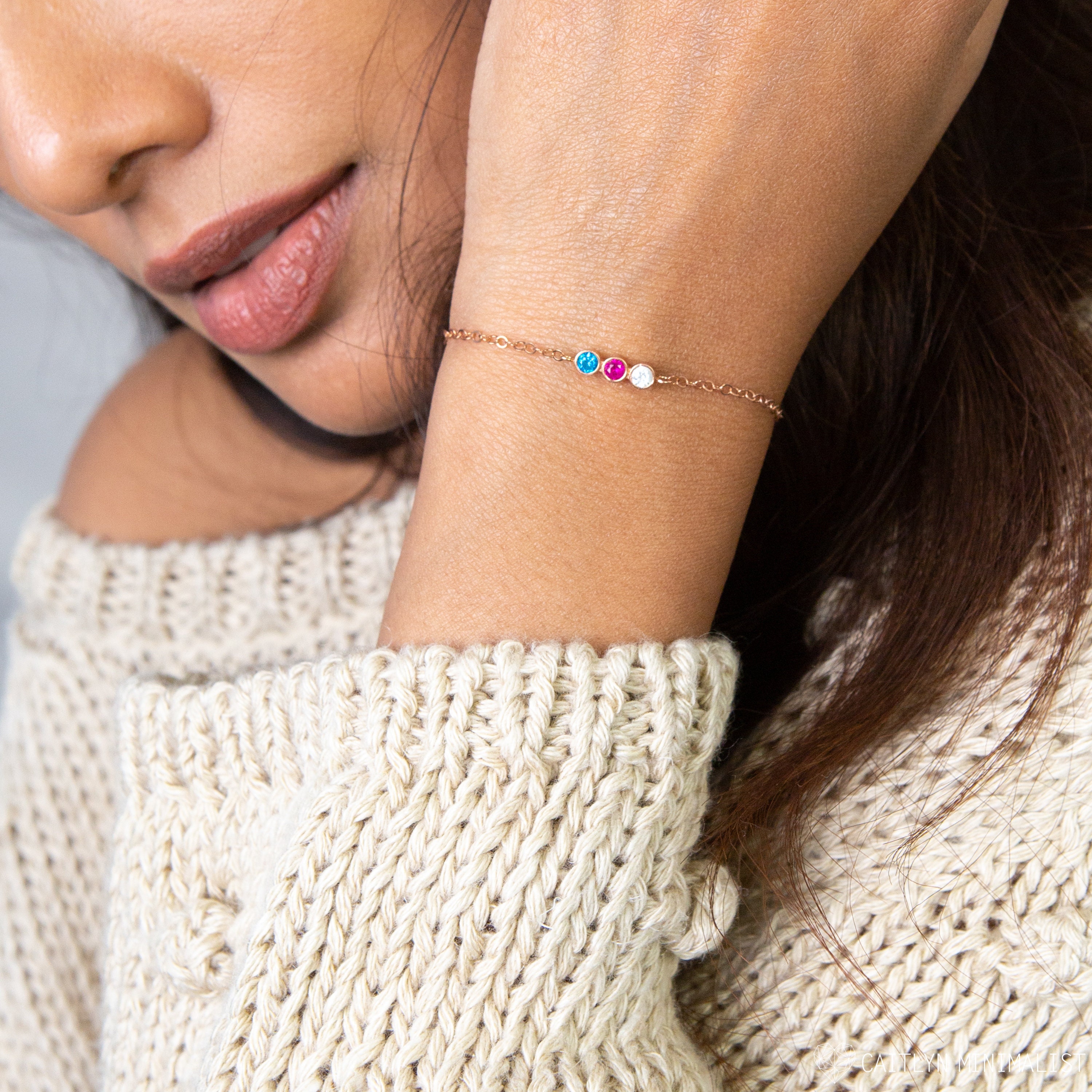 Custom Birthstone Bracelet Multiple in Sterling Silver, Rose Gold & By Caitlyn Minimalist Bm47