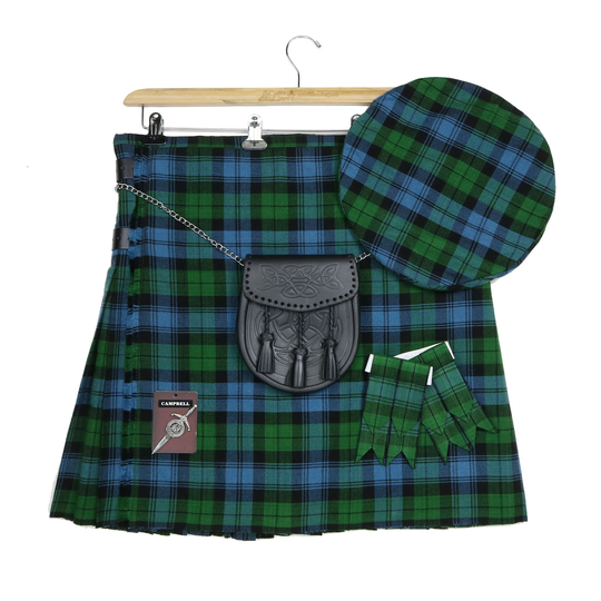 Campbell Ancient Wool-Blend Homespun Tartan Kilt & Accessories Bundle