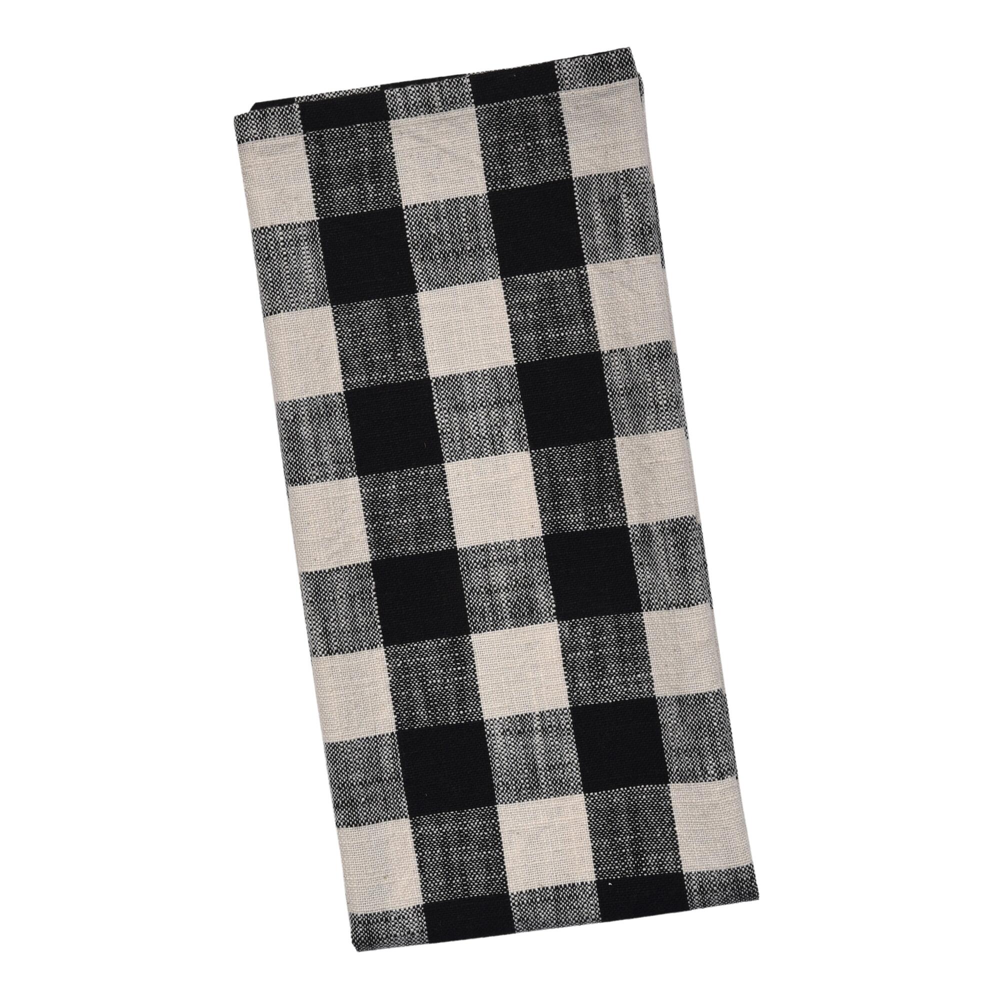 Black and Ivory Buffalo Check Kitchen Towel Set of 2 - Cotton by World Market