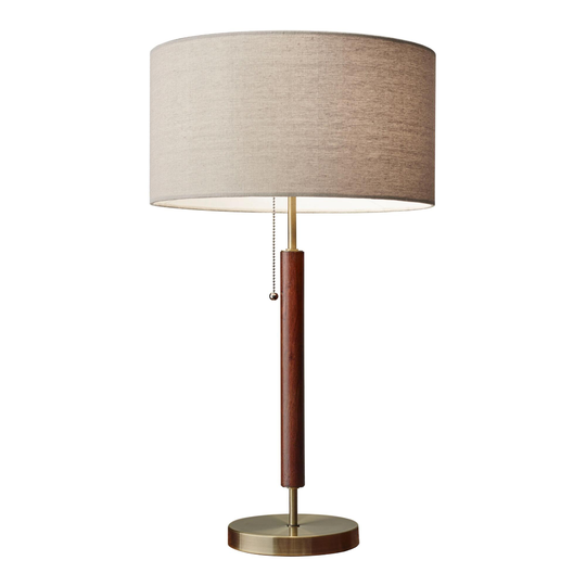 Wood and Antique Brass Hamilton Table Lamp: Brown - Metal by World Market