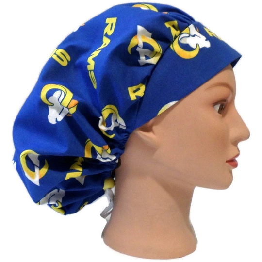 Women's Bouffant Football Scrub Hat, Adjustable, Handmade, with Elastic & Cord-Lock Toggle, Optional Buttons, Id # 578