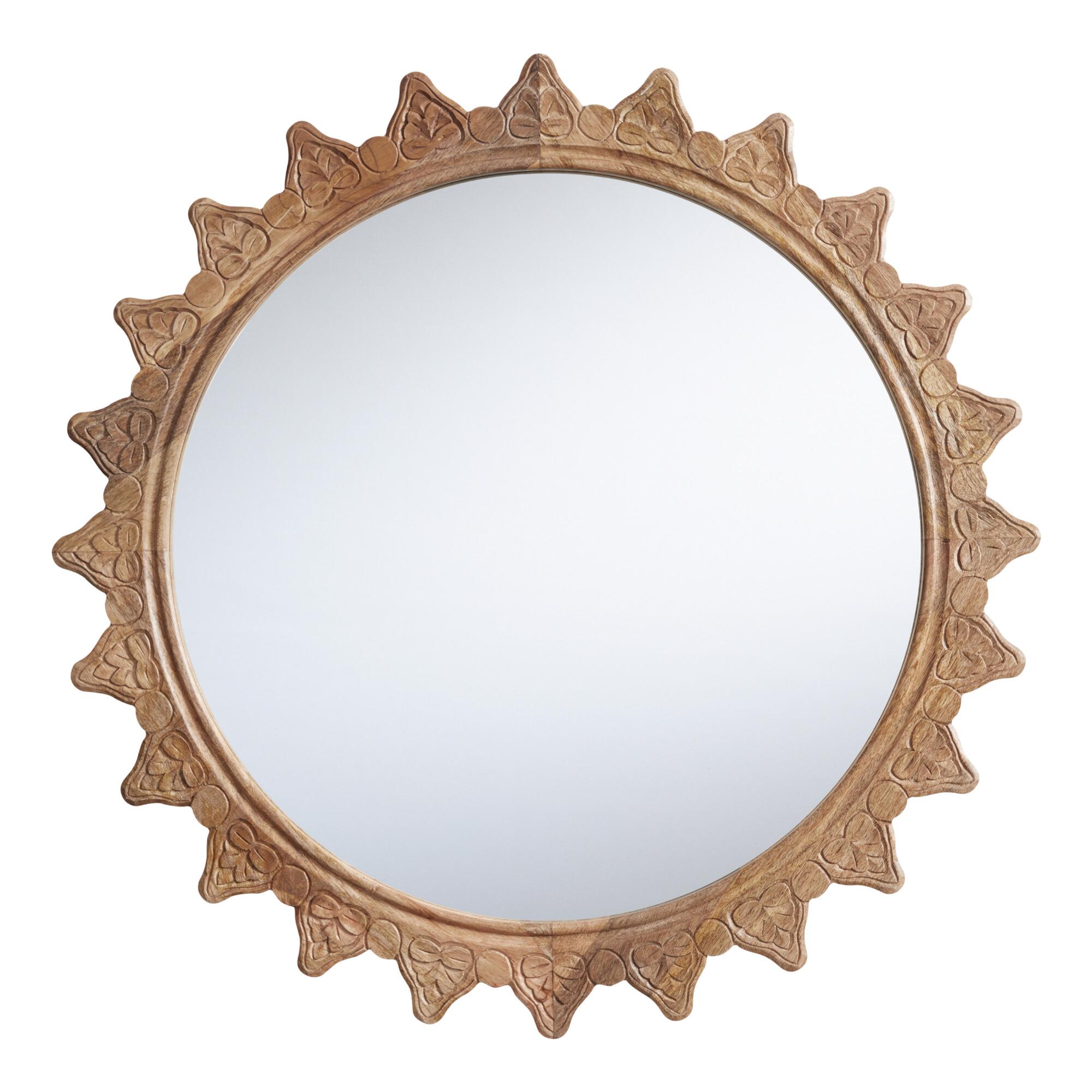 Round Natural Carved Wood Sun Mirror by World Market