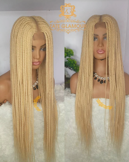 Blonde Cornrows Braided Wig, Handmade 613 Center Part Wig