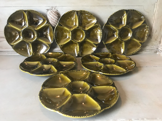French Vintage Oyster Plates, Mid-Century, Made By Gien, Seafood Platter, Mid-Century Tableware, Ironstone, Brocante M1641-46