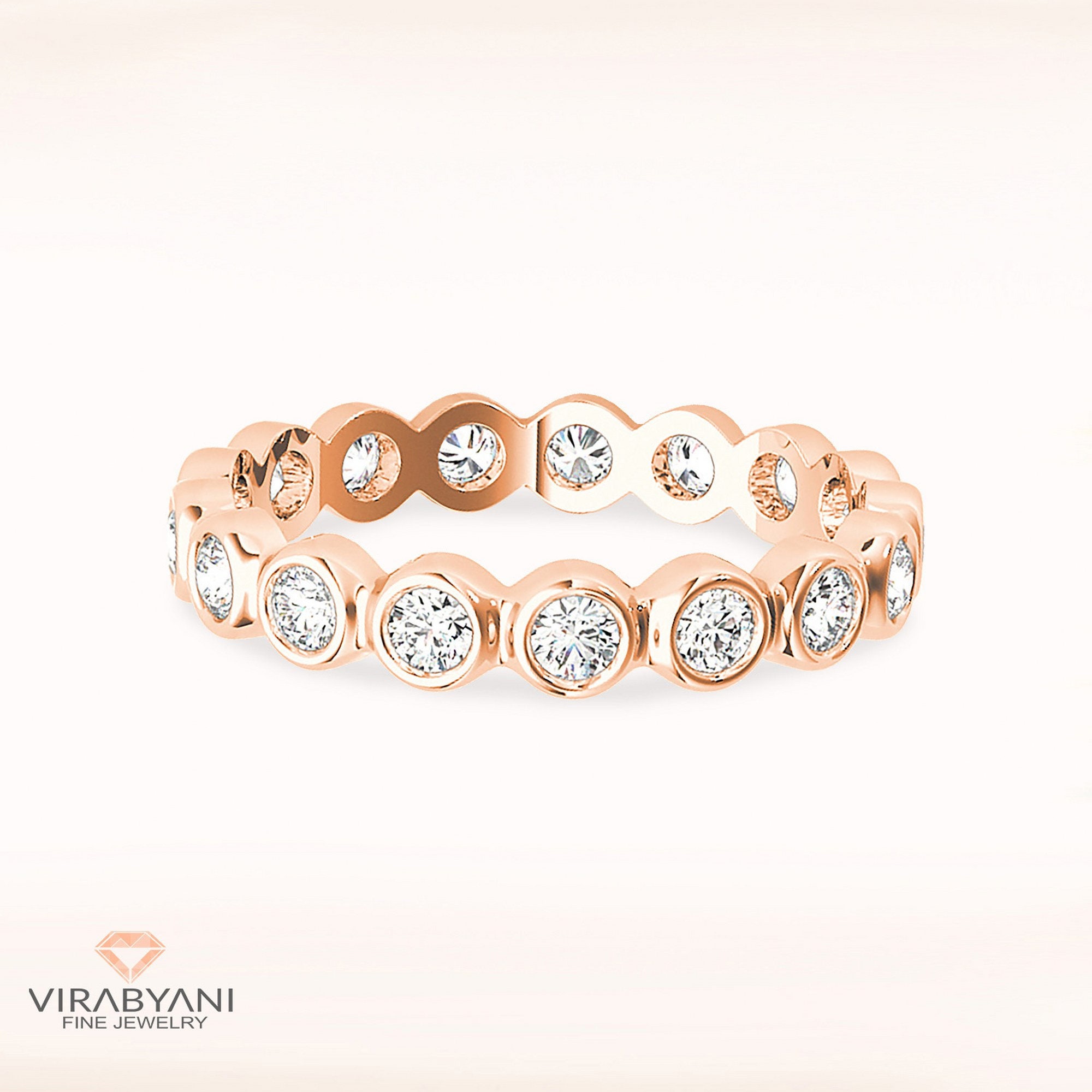 0.70 Ctw Diamond Eternity Band - 14K/18K Solid Rose Gold | Bezel Set Wedding Ring Modern Infinity Design