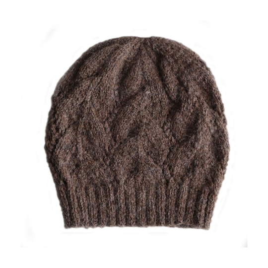 Hat - Beanie Alpaca Blend Cable Pattern Hand Knitted, Taupe
