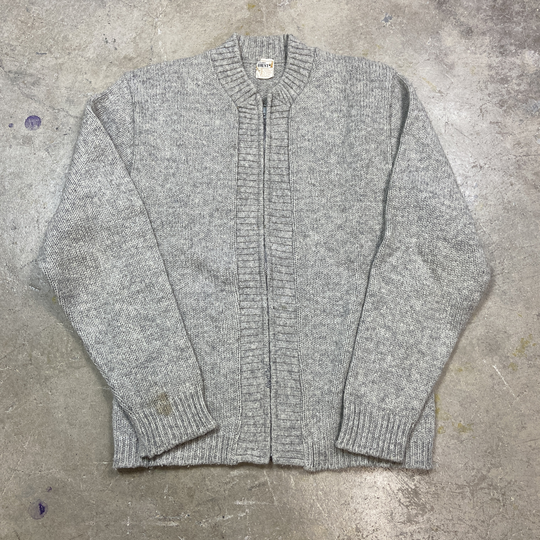 Vintage 1960S Brent Gray Wool Blend Full Zip Cardigan Sz Medium