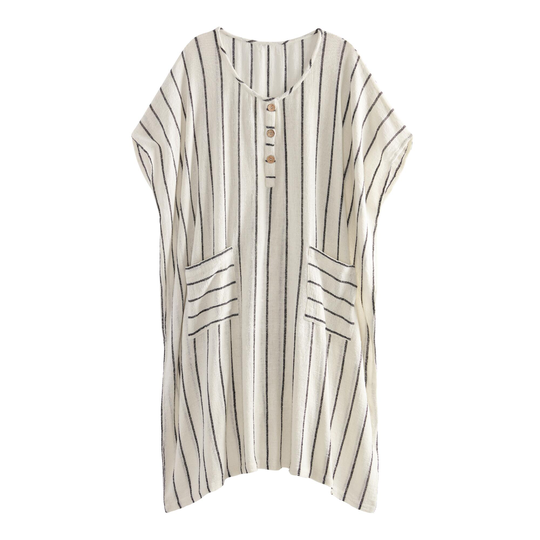 Black And Ivory Stripe Khadi Lounge Kaftan With Pockets: White by World Market