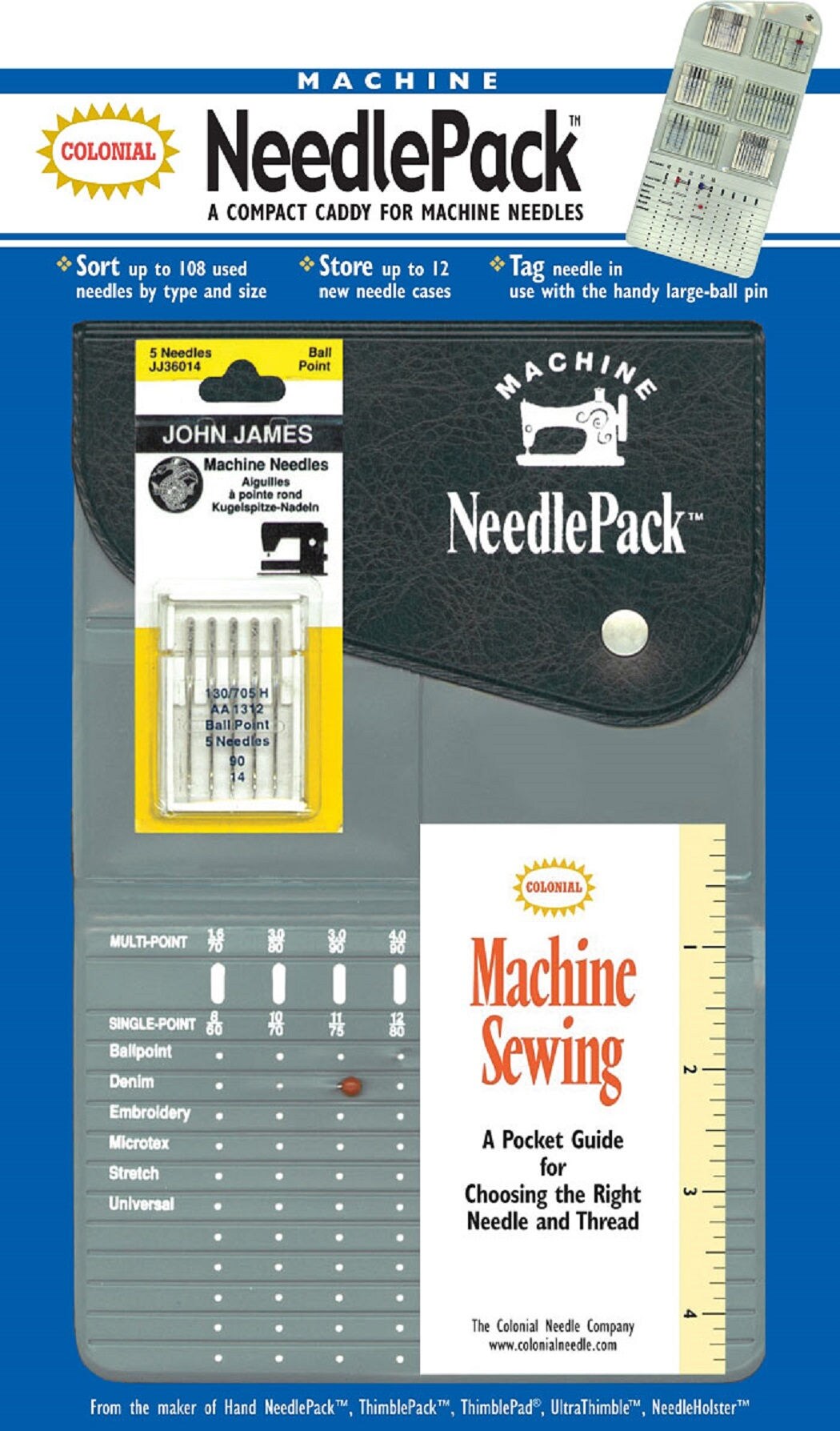 Colonial Needle Sewing Machine Needlepack with John James Needles -Free Us Shipping