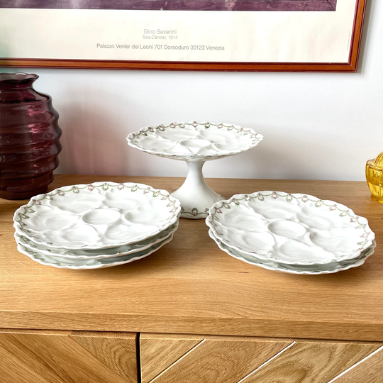 Porcelain Serving Set, Oyster, Charles Ahrenfeld, Limoges, France, Seafood, Oyster Plate, Platter On Foot, Serving, French Porcelain