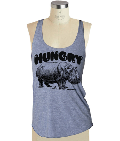 Hungry Hippo Tank Top Shirt - Tri-Blend Workout 8 Color Options Available in Sizes S, M, L