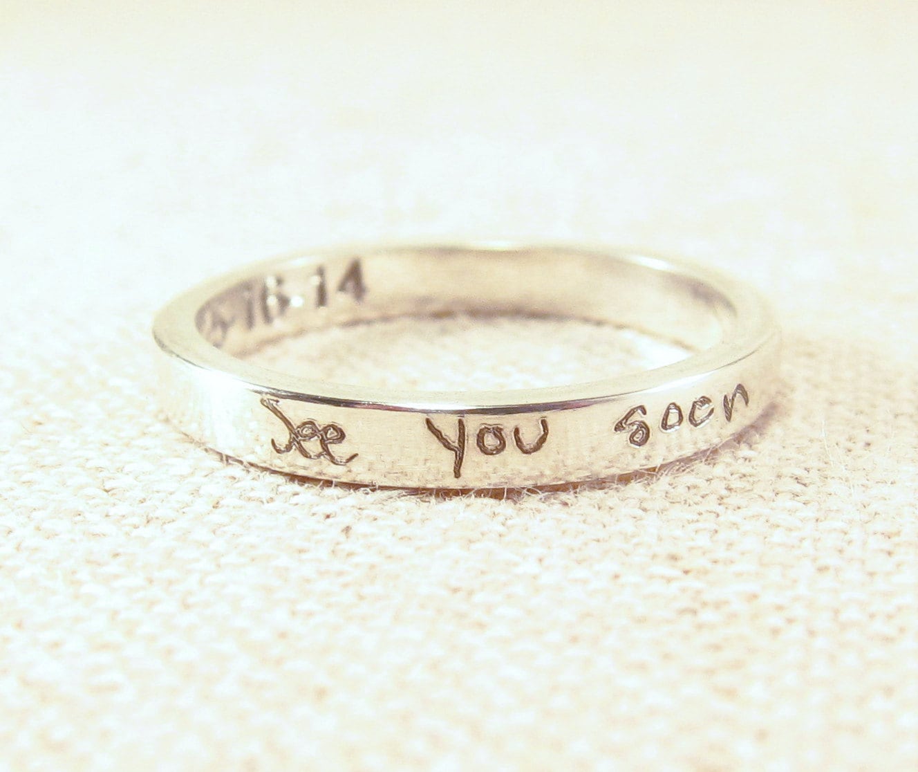 Personalized Ring - Jewelry Actual Handwriting Engraved Silver Wedding Band Memorial