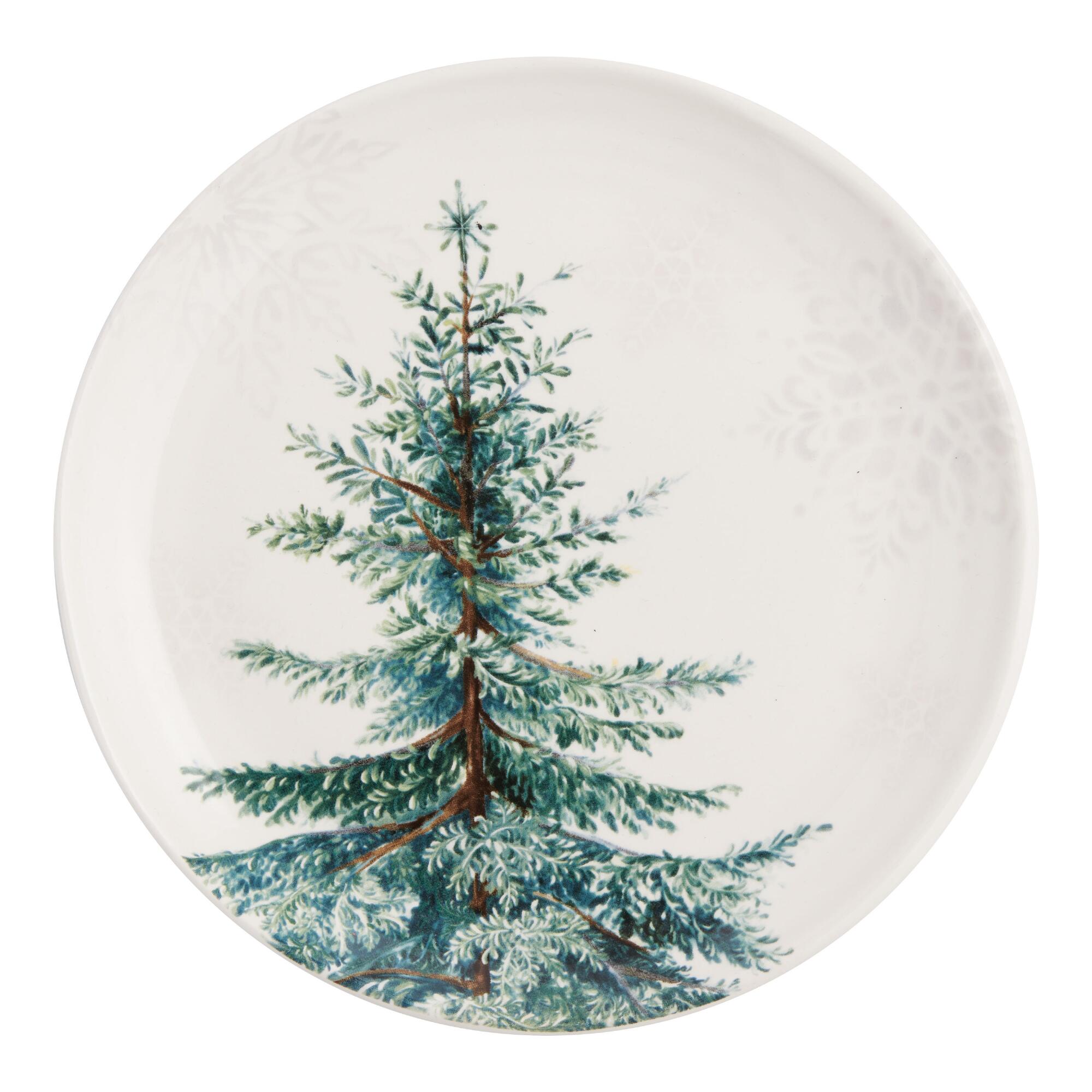 Pier Place Snowy Spruce Salad Plate: Green/White/Silver - Earthenware by World Market