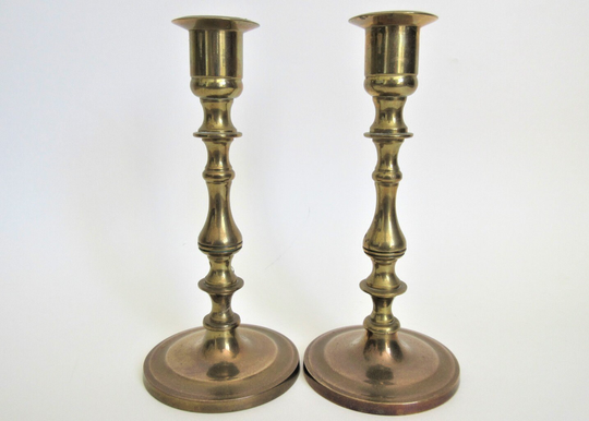 Brass Candle Holder Pair 7" Vintage Enesco, Made in India
