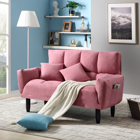 Clihome Tufted Pink Sleeper Loveseat Modern Pink Polyester/Blend Loveseat | SLID-1052-PI