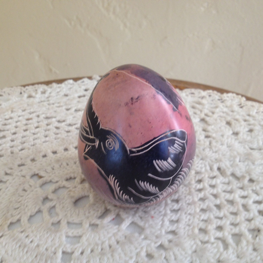 Vintage African Kisil Soap Stone Hand Carved Egg Featuring An Elephant-Nice Condition