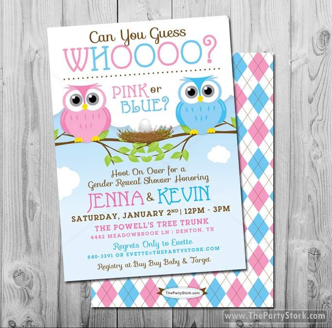 Gender Reveal Invites Owl, Owl Invitation, Baby Printable Pink Or Blue, Blue Pink, What Do You Think