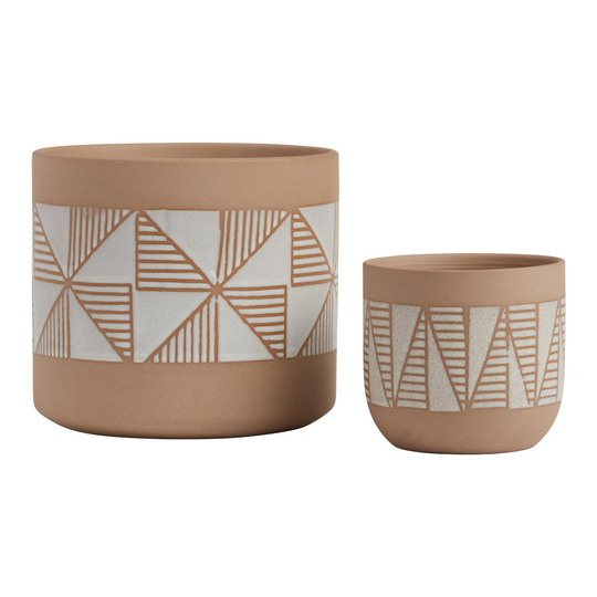 Natural and White Geo Ceramic Planter by World Market