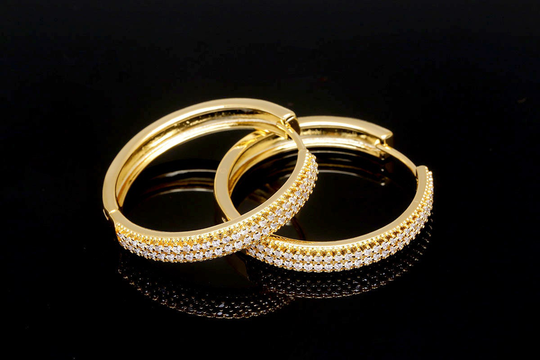 Ch4010-10Pairs-Gold Plated-30mm Cz Round Hoop Earrings-4.5mm Thickness Special Cubic Big Hoops -Earring Component -Nickel Free