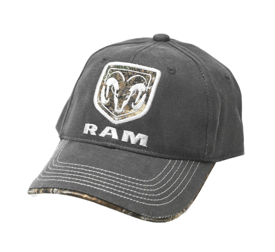 Hat - Ram Trucks Oil Skin Realtree Cap Embroidered Applique Charcoal & Camo