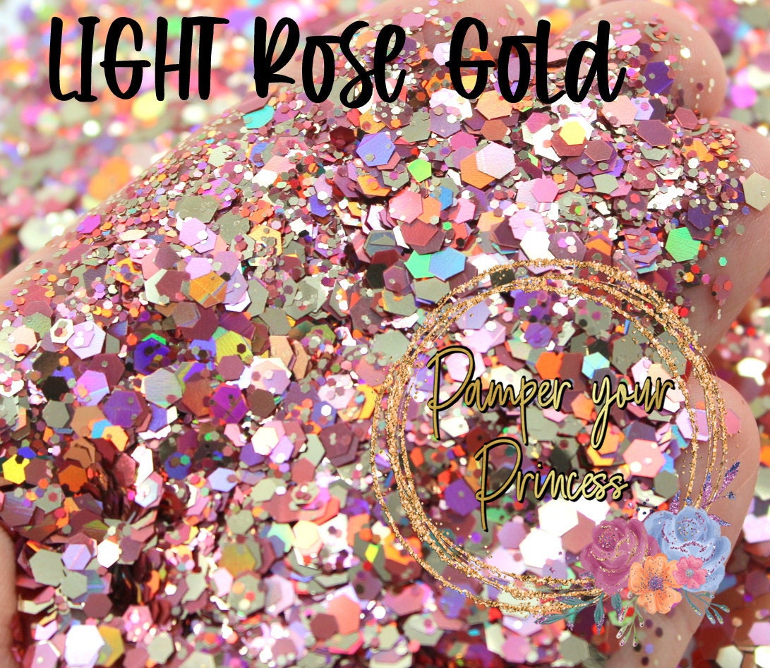 1Oz Chunky Blend Glitter, Mixed Size Mix, Polyester Glitter Mixes, Sold By The Ounce, Champagne/Rose Gold, Light Rose Gold Mix