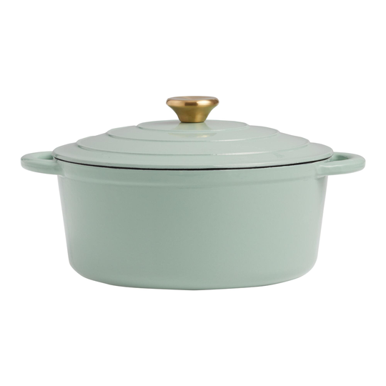 5 Quart Round Sage Green Enamel Cast Iron Dutch Oven: White by World Market