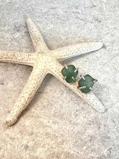 Seafoam Seaglass Studs, Beach Glass Post Earrings, Genuine Teal Sea