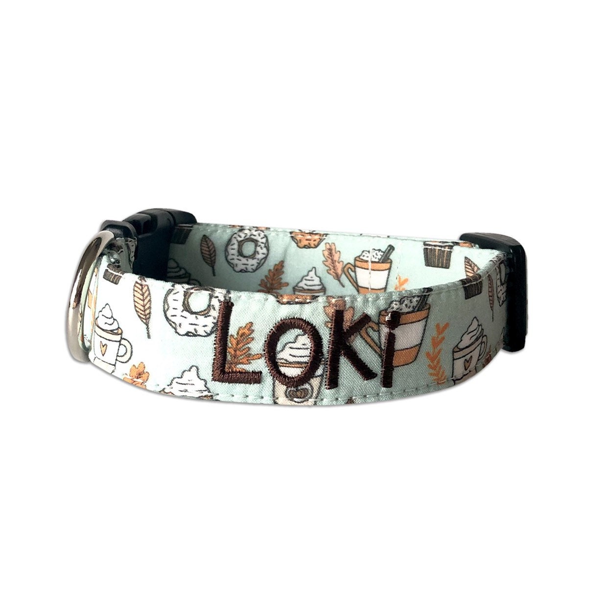 Pumpkin & Coffee Dog Collar, Fall Autumn Collar