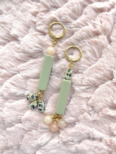 Small Dangle Mismatched Earrings/Vintage Beaded Asymmetrical Drop Customizable Statement Dalmatian Jasper