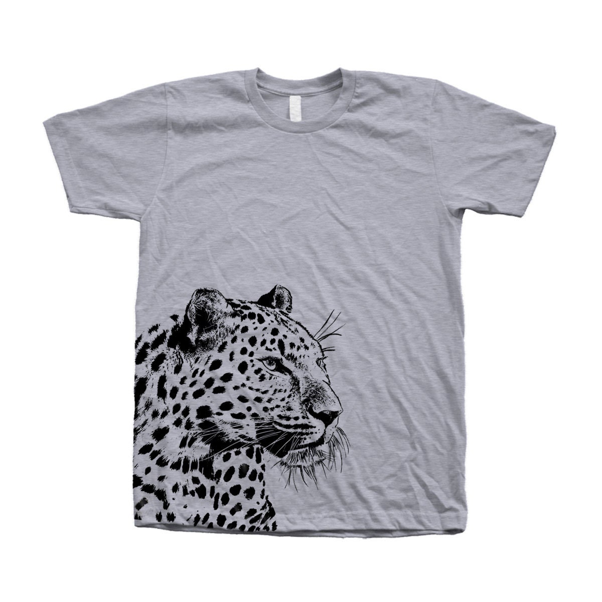 Leopard Tshirt Unisex Hand Screen Print American Apparel Crew Neck Graphic Tee