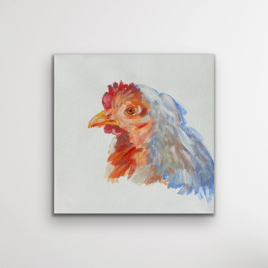 Colorful Chicken Painting On Canvas | Farm Animal Art Portrait Local Chicago Artist