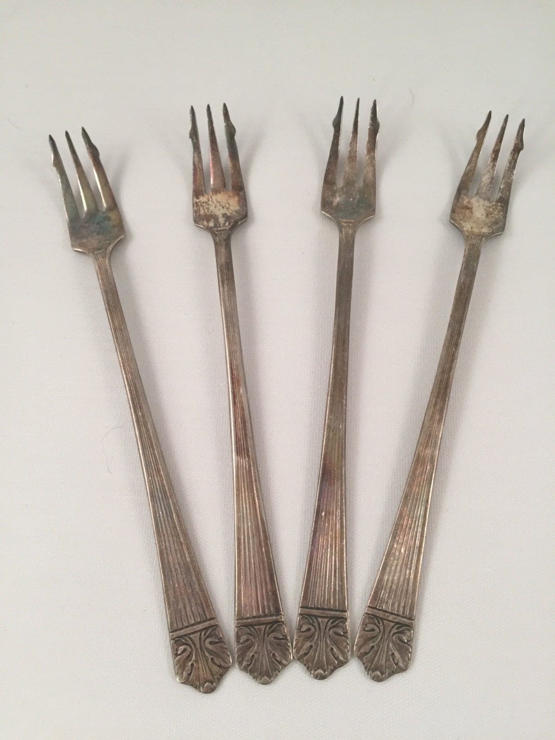 Lady Esther Silverplate Cocktail Seafood/Horderve Forks By Queen 5-7/8 Long, Antique 1935