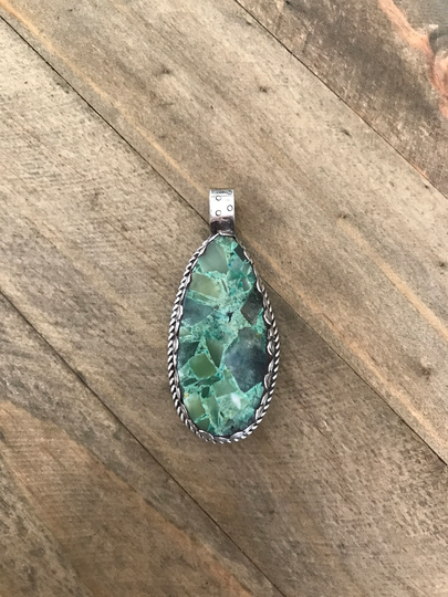 Jasper Pendant, Handcrafted, Nepalese, Tibetan Repousse Silver, Himalayan, 60x26 Mm