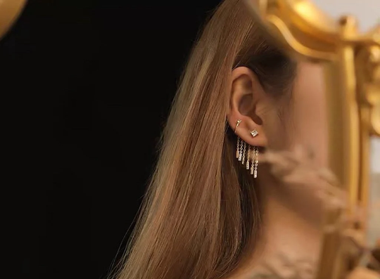 Silver Chain Tassel Ear Climber. Celestial Jacket.chandelier Bridesmaid Earrings