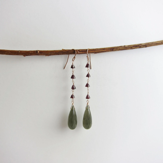 Labradorite & Garnet 14K Rose Gold Filled Handmade Drop Earrings