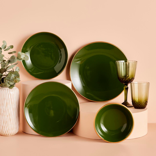 Dinnerware Set, Dinner Plate Sets 24 Pieces 6 Person Ceramic Set Salad Pasta Soup Bowls, Serving Tableware