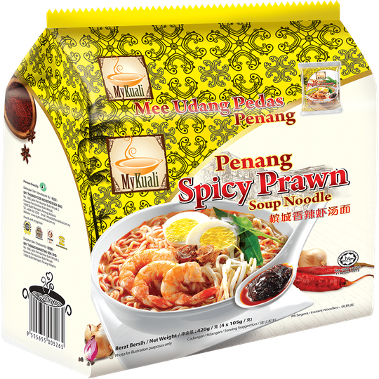 MyKuali Penang Spicy Prawn Instant Soup Noodle, 4packs