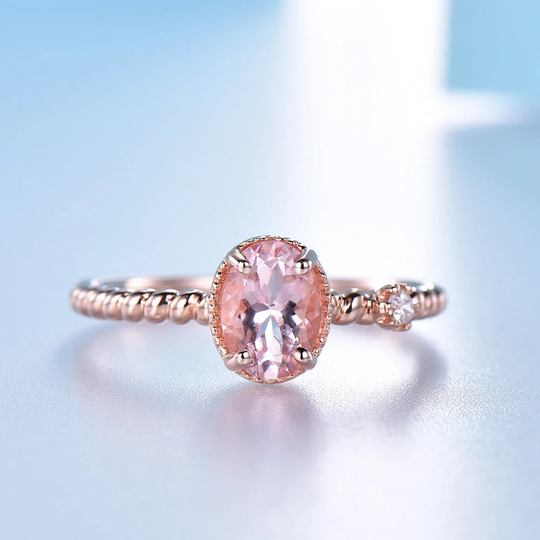 5x7mm Oval Cut Pink Morganite Engagement Ring 14K Rose Gold Unique Diamond Wedding Band Natural Gemstone Promise Bridal